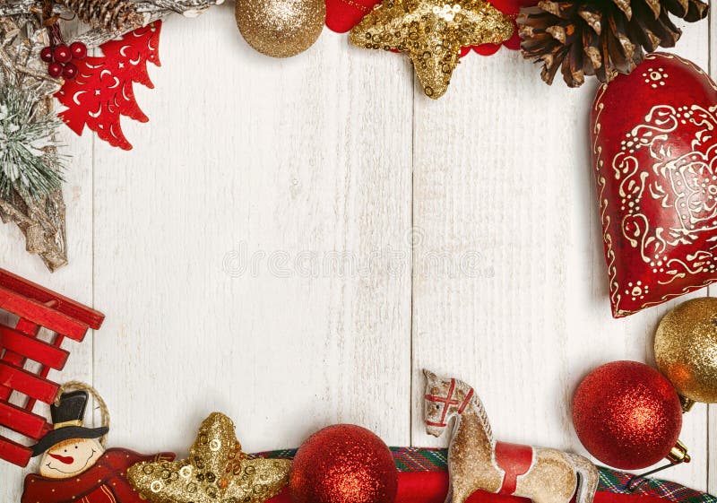 Christmas Frame on White Wood Background Stock Photo - Image of frame ...