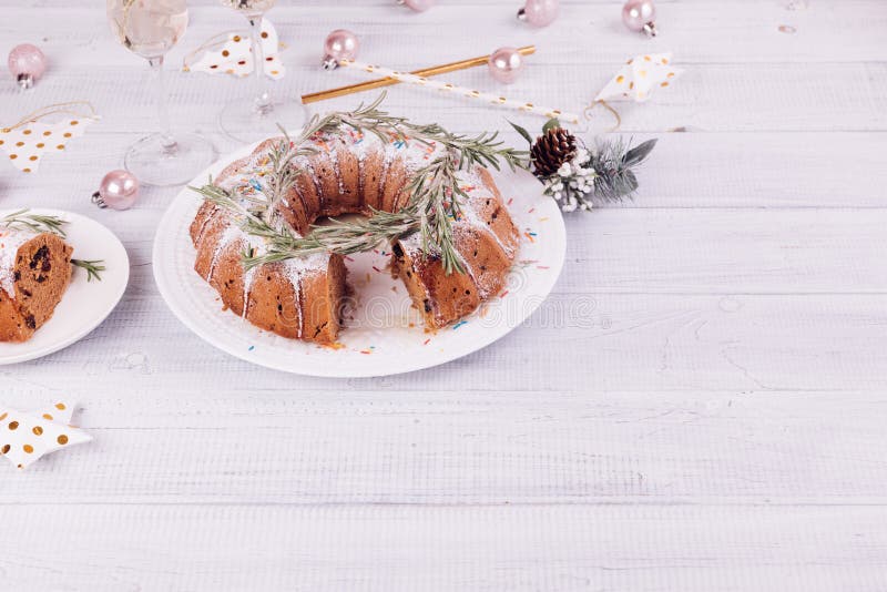 Christmas fruitcake on a white wooden table. royalty free stock images Christmas fruitcake on a white wooden table. royalty free stock images