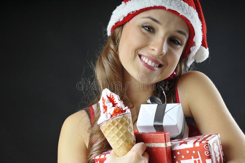 Christmas funny girl with ice cream