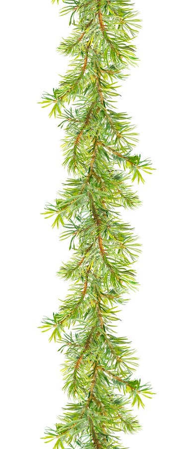 Christmas garland - cedar tree branches. Watercolor frame strip