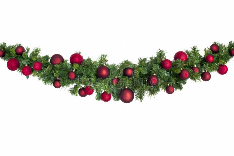Christmas Garland with Red Baubles stock image Christmas Garland with Red Baubles stock image