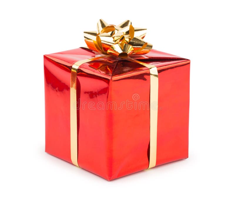 Red Christmas Gift Box with Gold Ribbon Stock Image - Image of