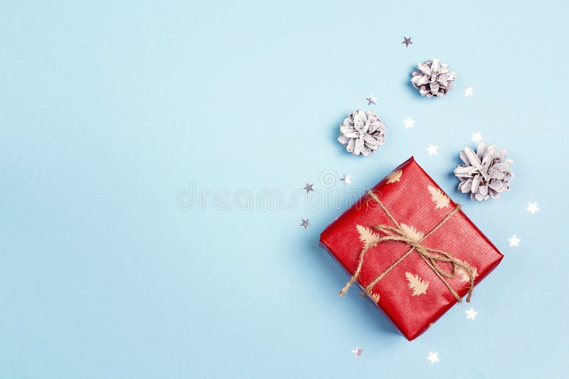 Christmas background with gift boxes and kraft wrapping paper