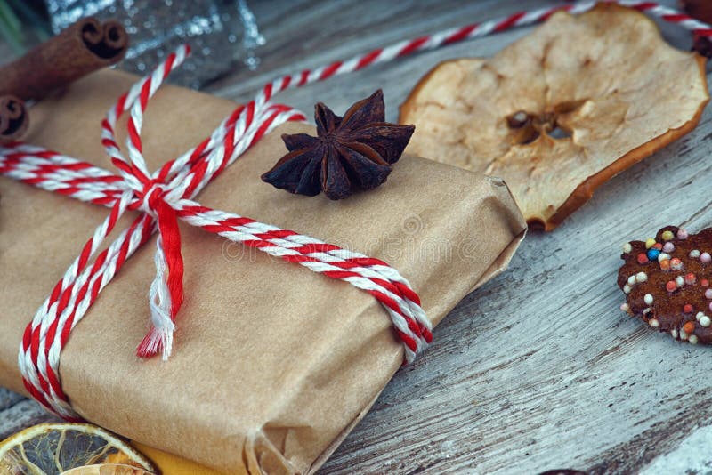Christmas Gift Box and Dried Fruits Stock Image Image of surprise