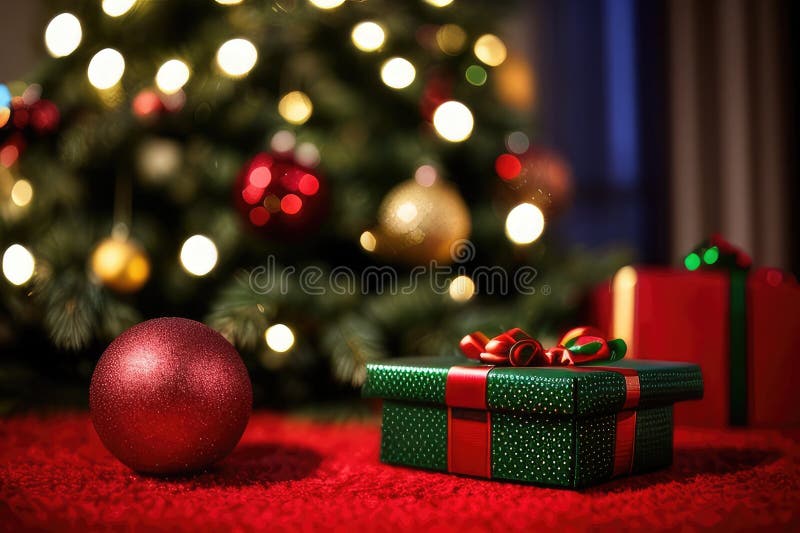 Christmas gift box, food decor and fir tree branc royalty free illustration