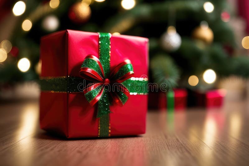 Christmas gift box, food decor and fir tree branc stock illustration