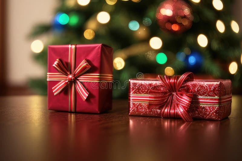 Christmas gift box, food decor and fir tree branc royalty free illustration