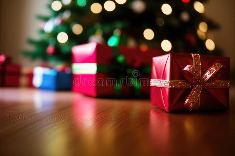 Christmas gift box, food decor and fir tree branc vector illustration