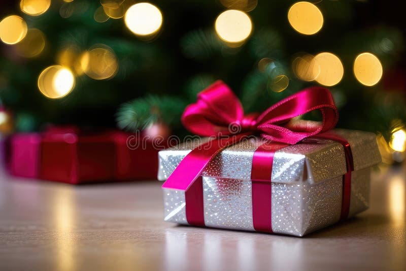 Christmas gift box, food decor and fir tree branc vector illustration