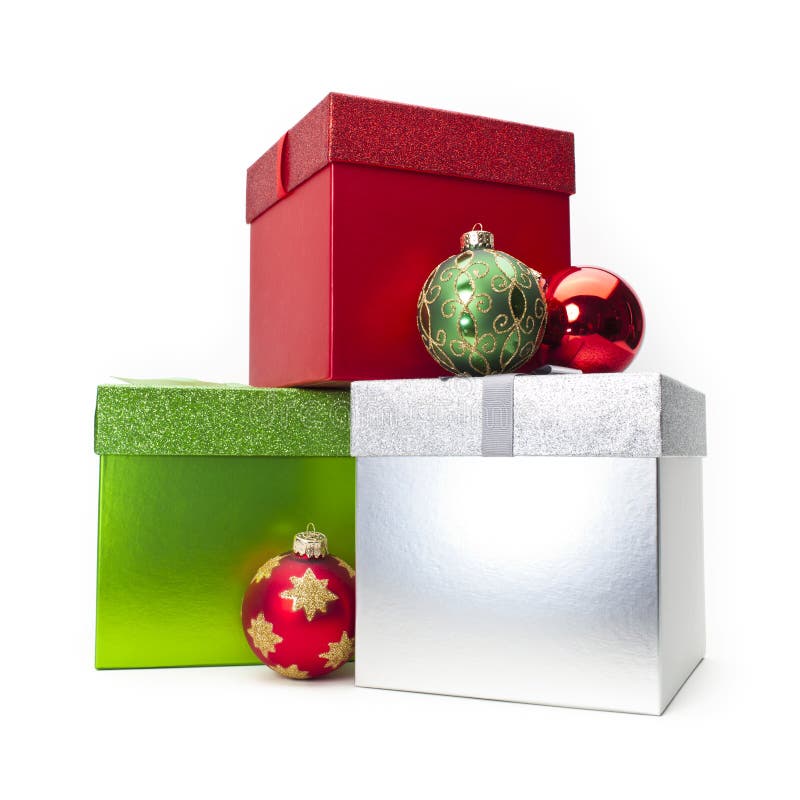 Christmas Gift Box & Ornaments Stock Photo Image of cotton, seasonal