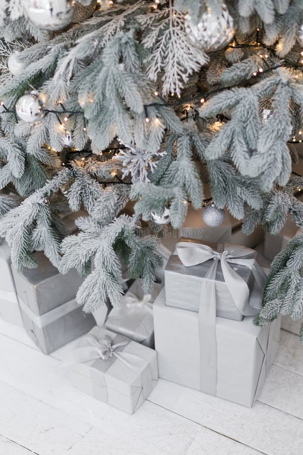 Christmas Gift Boxes Near Christmas Tree Stock Photo Image of claus, birthday 235014658