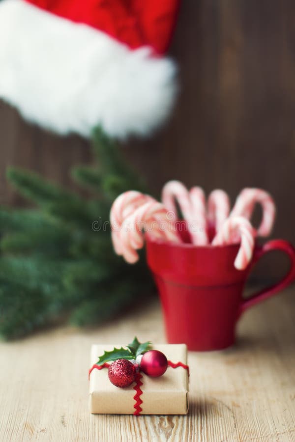 Christmas Gift with Candy Canes Stock Photo Image of paper, festive