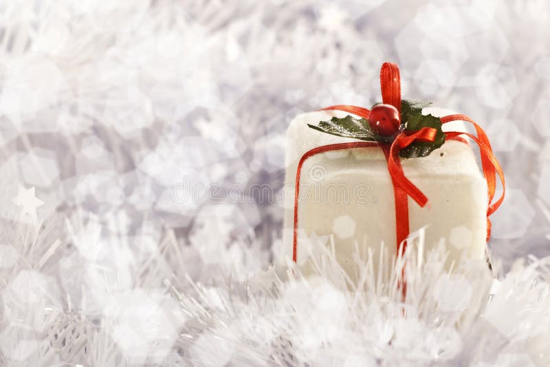 Christmas gift in Freezing Cold Winter Background. | Close-Up with Copy Space royalty free stock photos Christmas gift in Freezing Cold Winter Background. | Close-Up with Copy Space royalty free stock photos