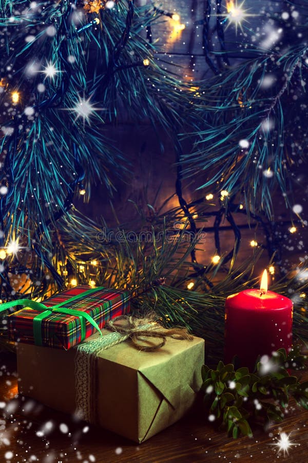 Christmas Gift and Light Christmas Candles Stock Image - Image of ...