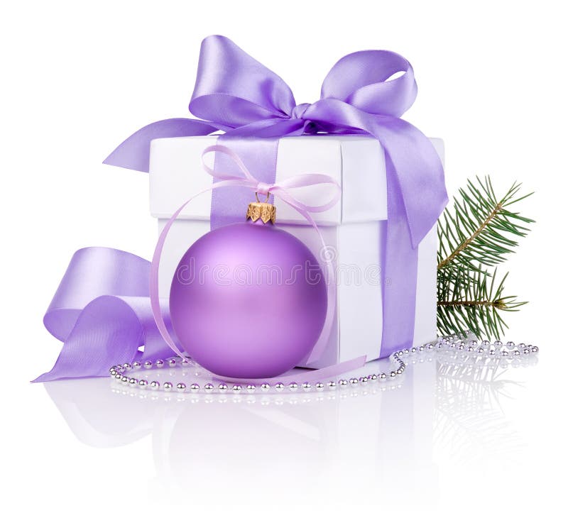 Christmas gift with Purple Ball, tree branch