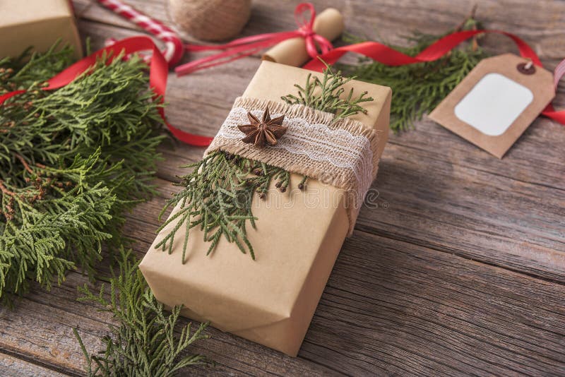 Red Christmas gift. stock image. Image of card, bokeh 82779075