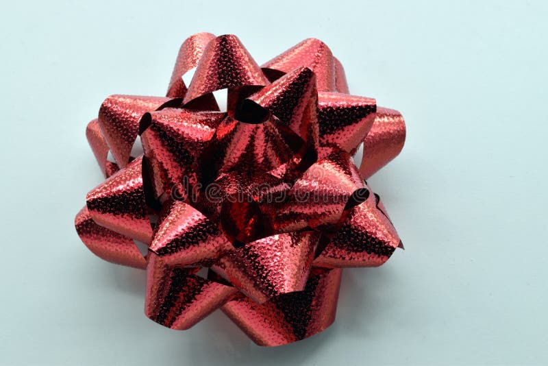 Christmas Gift Wrapping Bow. Large Glossy Red Bow Stock Image Image