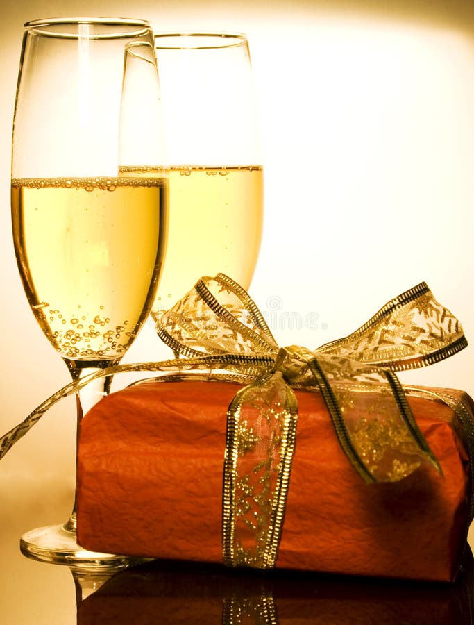 Christmas gifts and champagne
