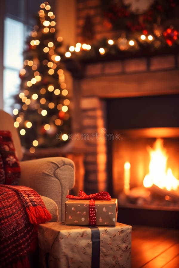 Christmas gifts, holiday time, country cottage style decor and cosy  atmosphere, decorations in the English countryside house with Christmas  tree and fireplace on background, winter holidays 29227464 Stock Photo at  Vecteezy