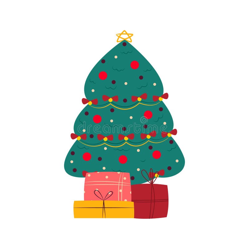 Christmas Gifts Under the Christmas Tree Vector Illustration in Flat