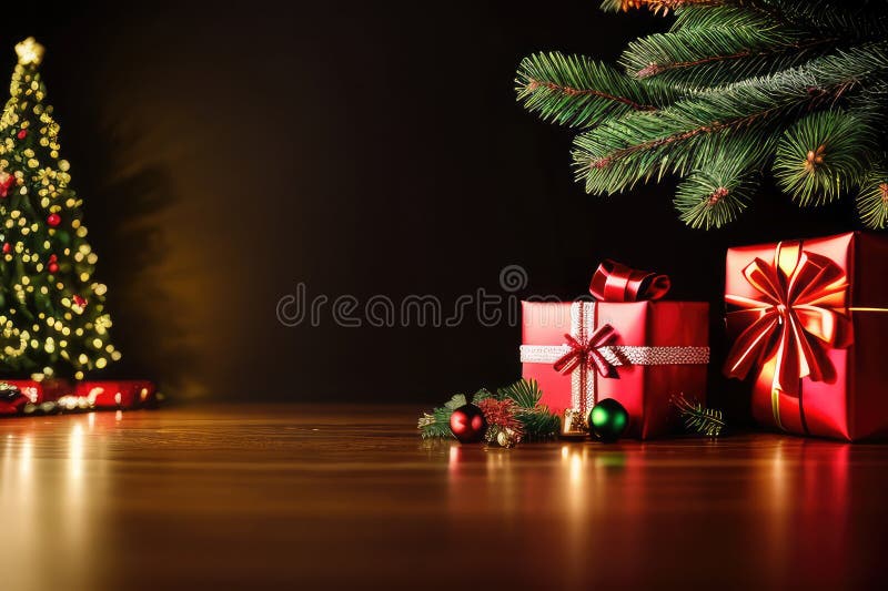 Christmas gifts under Christmas tree, vibrant color vector illustration