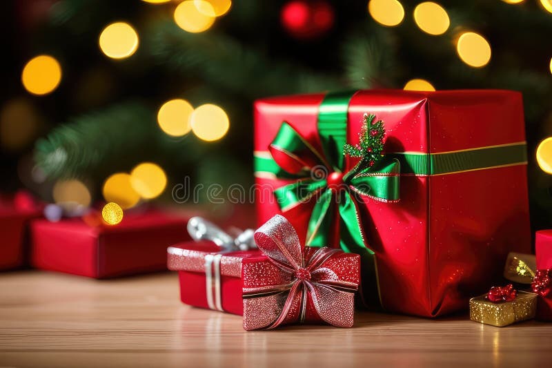 Christmas gifts under Christmas tree, vibrant color vector illustration