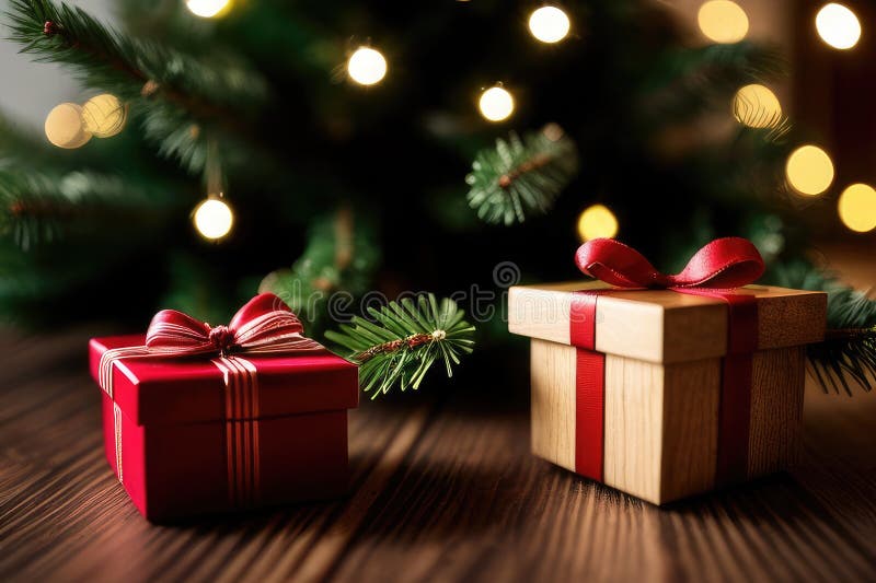 Christmas gifts under Christmas tree, vibrant color vector illustration