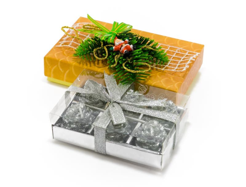 Christmas gifts on white stock photo. Image of golden 11920780