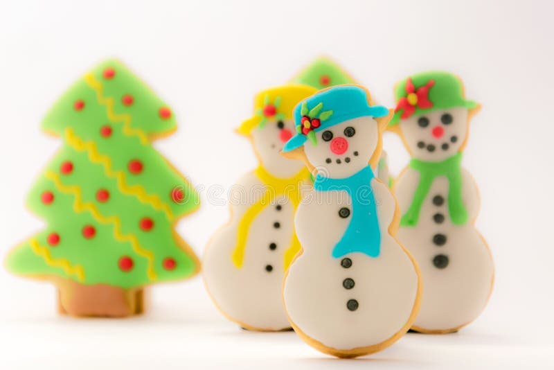 Christmas gingerbread cookies, Christmas trees and snowman