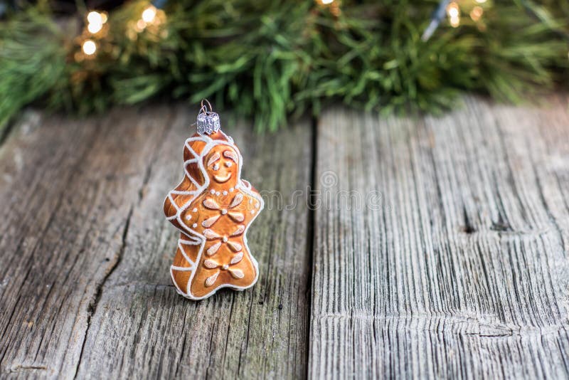 Christmas gingerbread decoration on an old wooden table stock photo
