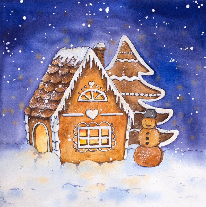 Christmas Gingerbread House - Watercolor Illustration stock illustration Christmas Gingerbread House - Watercolor Illustration stock illustration