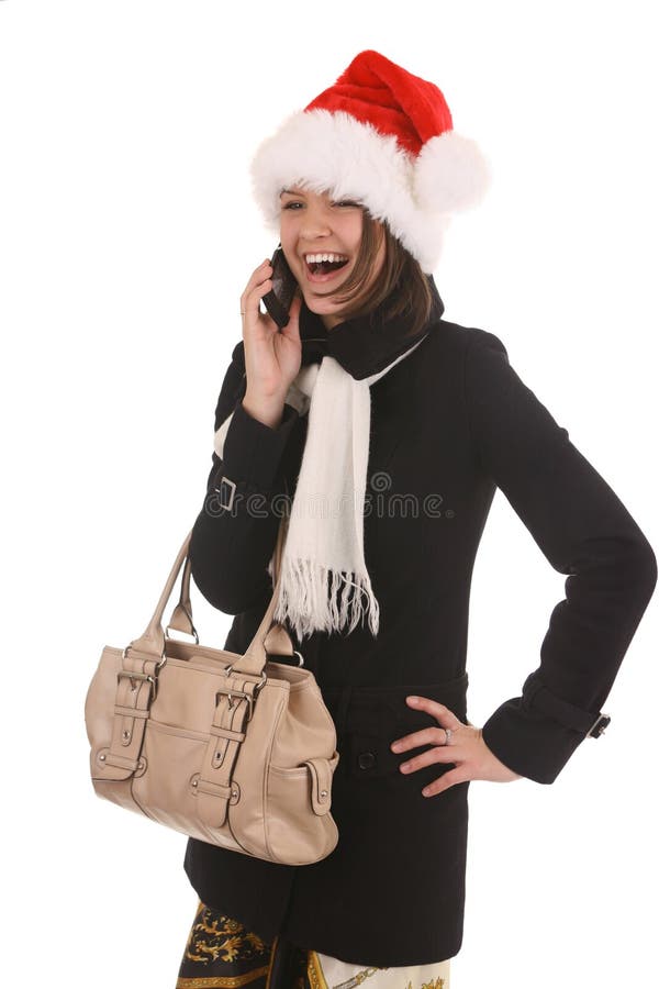 Christmas girl with cell phone