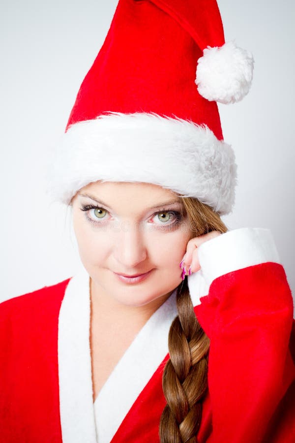 Christmas Girl in the Red Santa Clothes Stock Image Image of holiday