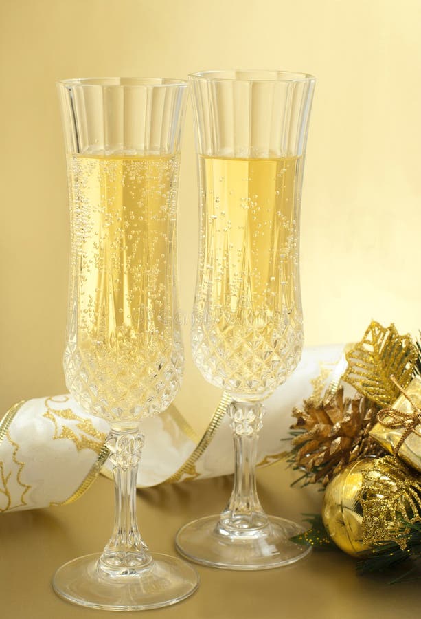 Christmas Glasses with Champagne . Stock Photo Image of golden