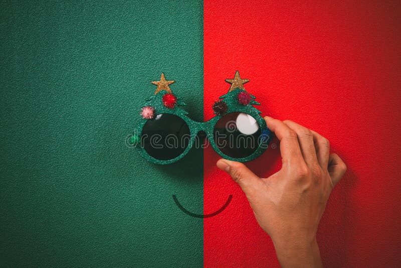 Christmas glasses that decoration with Christmas tree and red ba