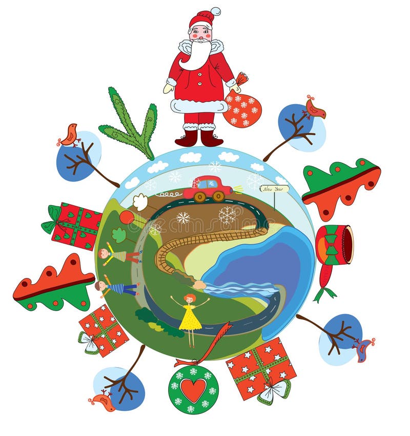 Christmas globe with santa claus vector illustration