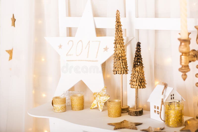 Christmas gold and white decorations