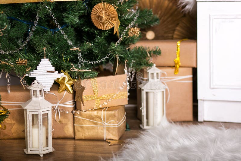 Christmas gold and white decorations