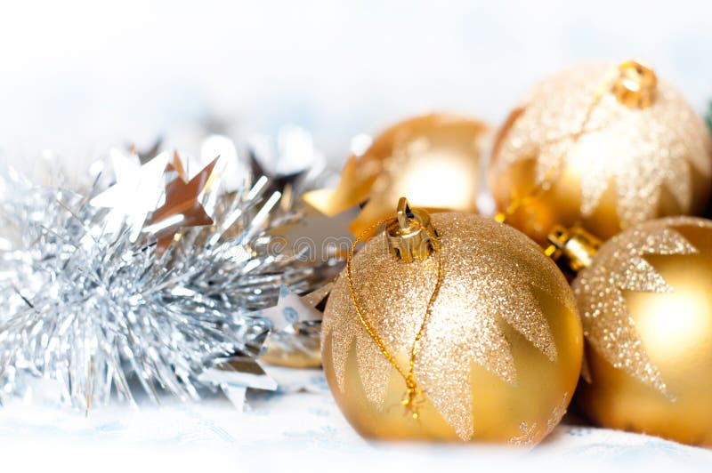 Christmas Golden Balls with tinsel