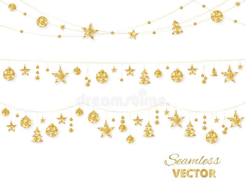 Christmas golden decoration isolated on white background. Holiday vector frame, border.