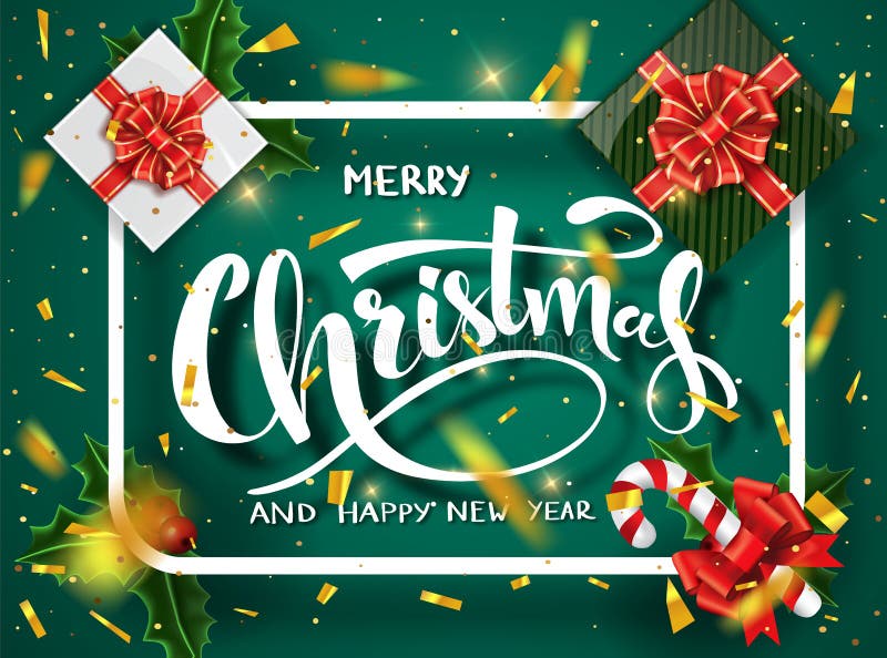 Christmas Green Design Vector Template. Calligraphic Merry Christmas ...