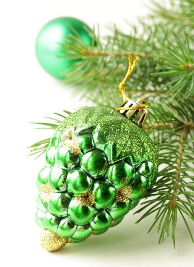 Christmas Green Fir Tree Branches with Decorations Stock Photo - Image ...