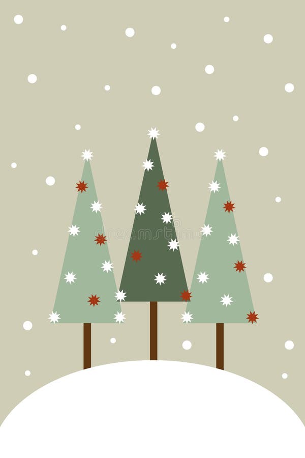 Ilustrace Vánoční blahopřání se stromy a sněhové vločky a prostor pro váš text.