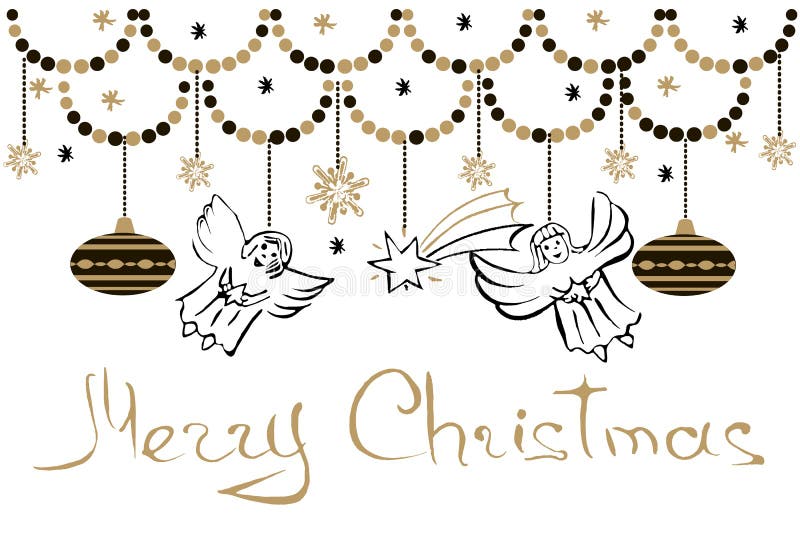 Christmas Greeting Card With Angels, Stars, Snowflakes And Chris stock illustration Christmas Greeting Card With Angels, Stars, Snowflakes And Chris stock illustration