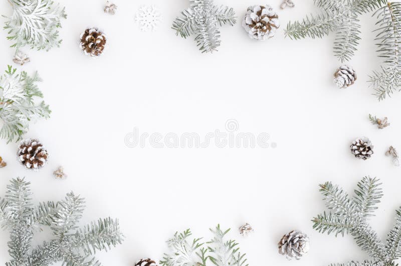 Christmas greeting card. Christmas frame border with copy space. Noel festive background. New year symbol. Fir branches