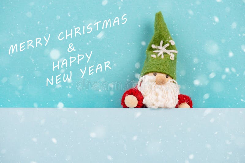 Christmas greeting card, cute gnome, empty copy space for text, winter season