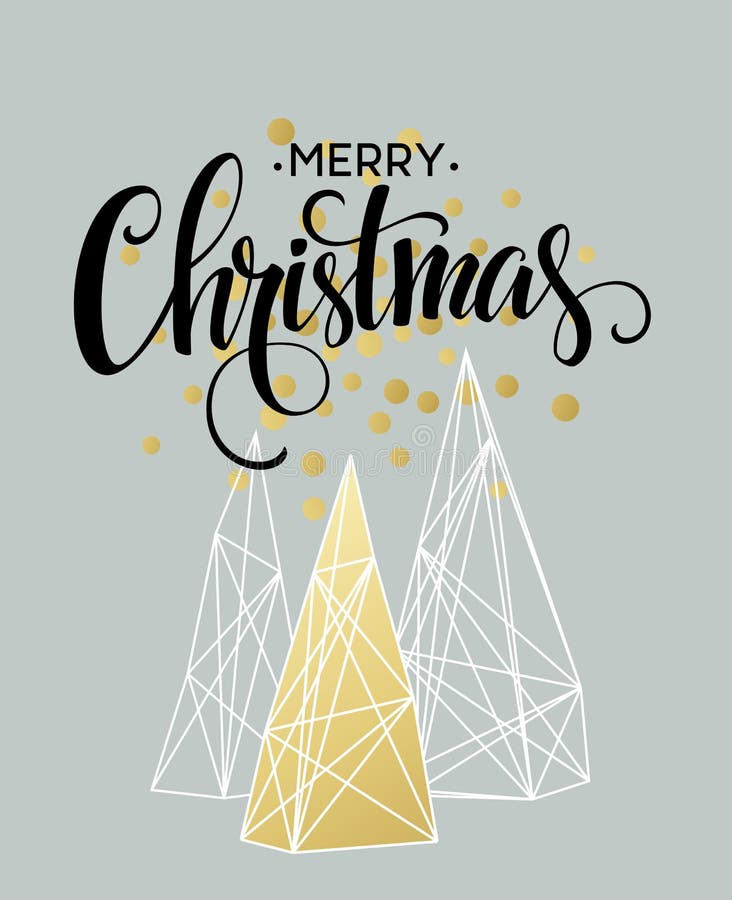 Christmas Greeting Card with handdrawn lettering. Golden, black and white colors. Trend design element for xmas vector illustration Christmas Greeting Card with handdrawn lettering. Golden, black and white colors. Trend design element for xmas vector illustration
