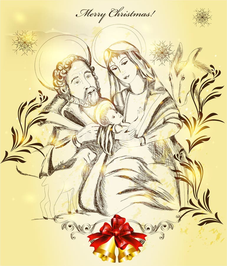 Christmas greeting card with holy family