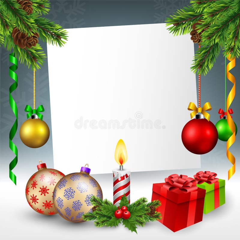 Christmas greeting card in snowy background