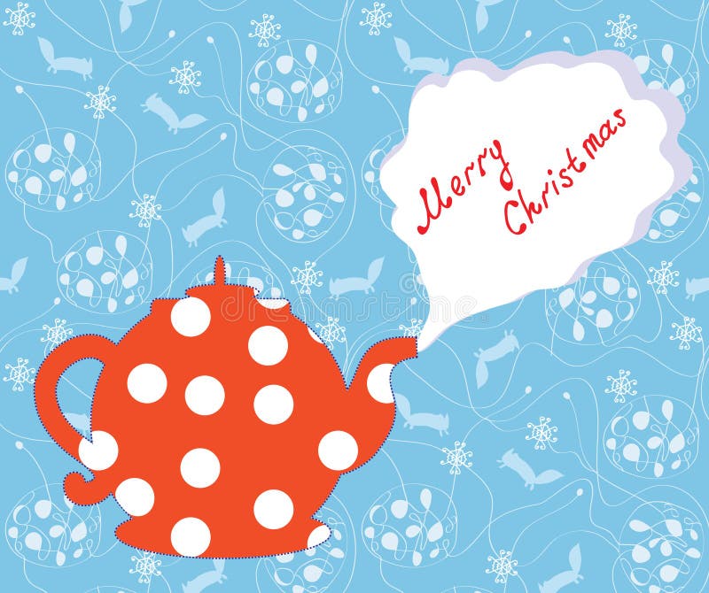 Christmas greeting card with tea pot and pattern